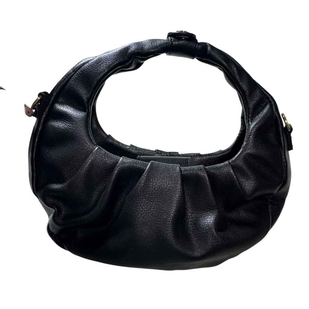 Scoop NWT Black Faux Leather Crescent Crossbody Bag Ruched Shoulder‎ Purse Moon - Picture 12 of 16